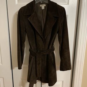 Vintage Ladies Small Bebe Brown Suede Trench Coat